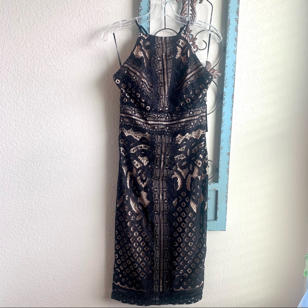 Lulu’s Primrose Black Lace Midi Bodycon Dress